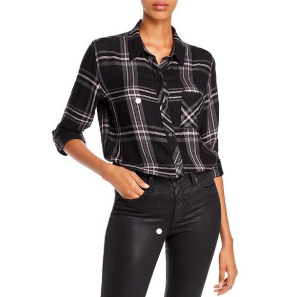 Rails Hunter Flannel Button Down Onyx Slate Blush Black Pink, Medium - Picture 1 of 10